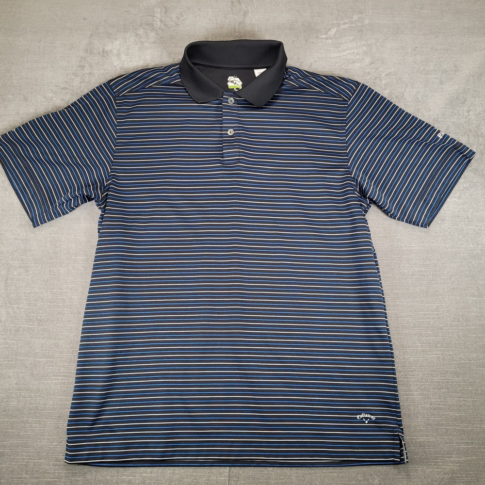 Callaway X Series Mens XL Polo Shirt Black Blue Striped Patron Tequila Golf